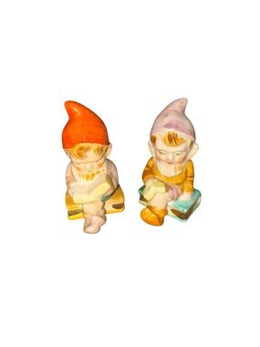 Vintage gnomes with books salt and pepper shakers